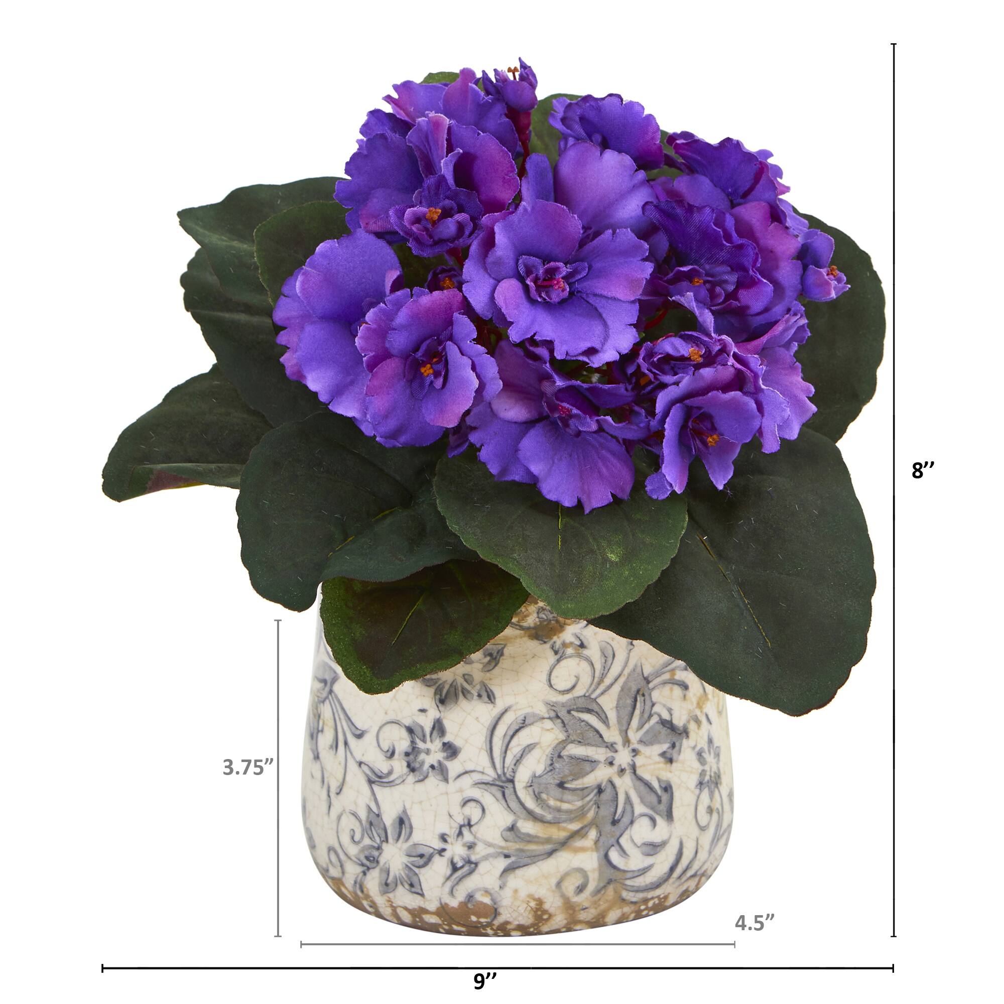 8" African Violet Artificial Plant in Floral Design Vase Set